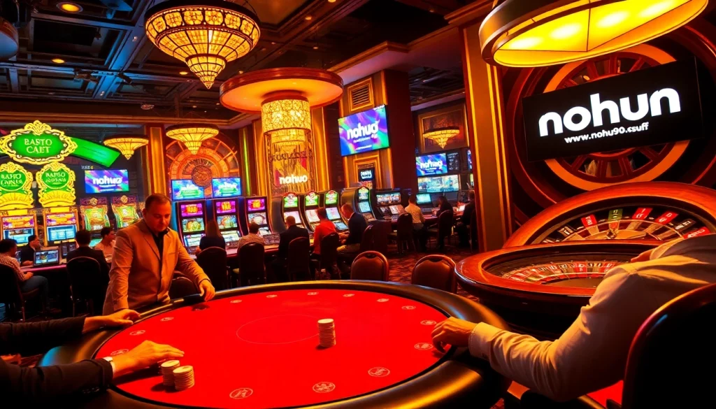 Experience the thrill of the casino at nohu90.surf with vibrant poker games, dazzling slot machines, and an energetic roulette table.