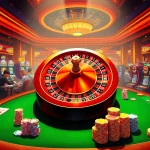 79 king captures the excitement of casino gaming with players betting at roulette and poker tables, immersed in the lively atmosphere.