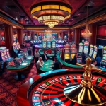 Players at tk88 casino enjoy thrilling games of poker and blackjack with vibrant slot machines around.