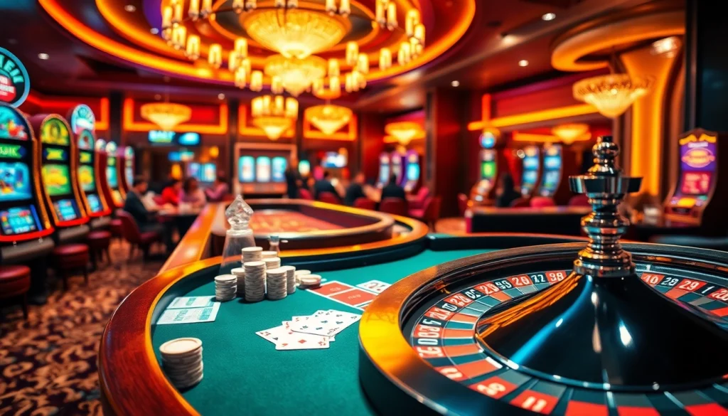 Experience the thrilling atmosphere at 789BET casino, with players at gaming tables and iconic roulette wheels.