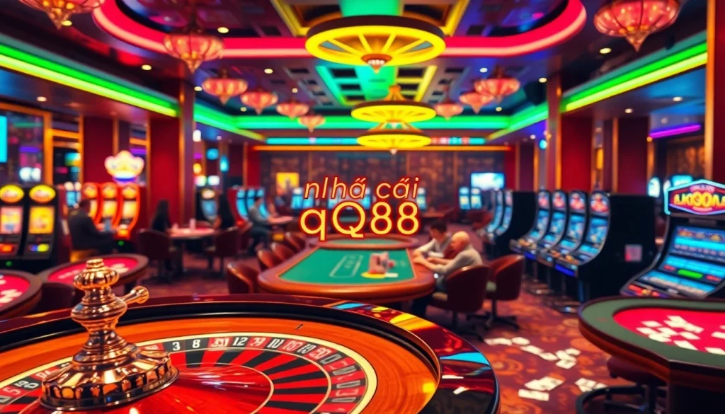 Exciting gameplay at nhà cái qq88 showcases players enjoying poker at vibrant casino tables.